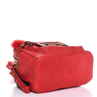 MCM Lambskin Fox Fur Small Stark Insignia Backpack Red 4 of 9