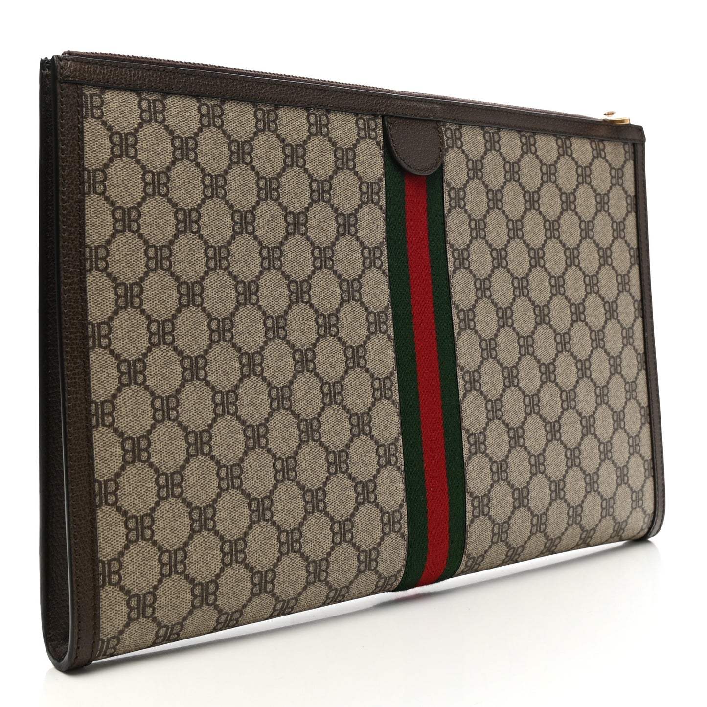 X BALENCIAGA BB Supreme Monogram Web Ophidia Laptop Pouch Beige New Acero