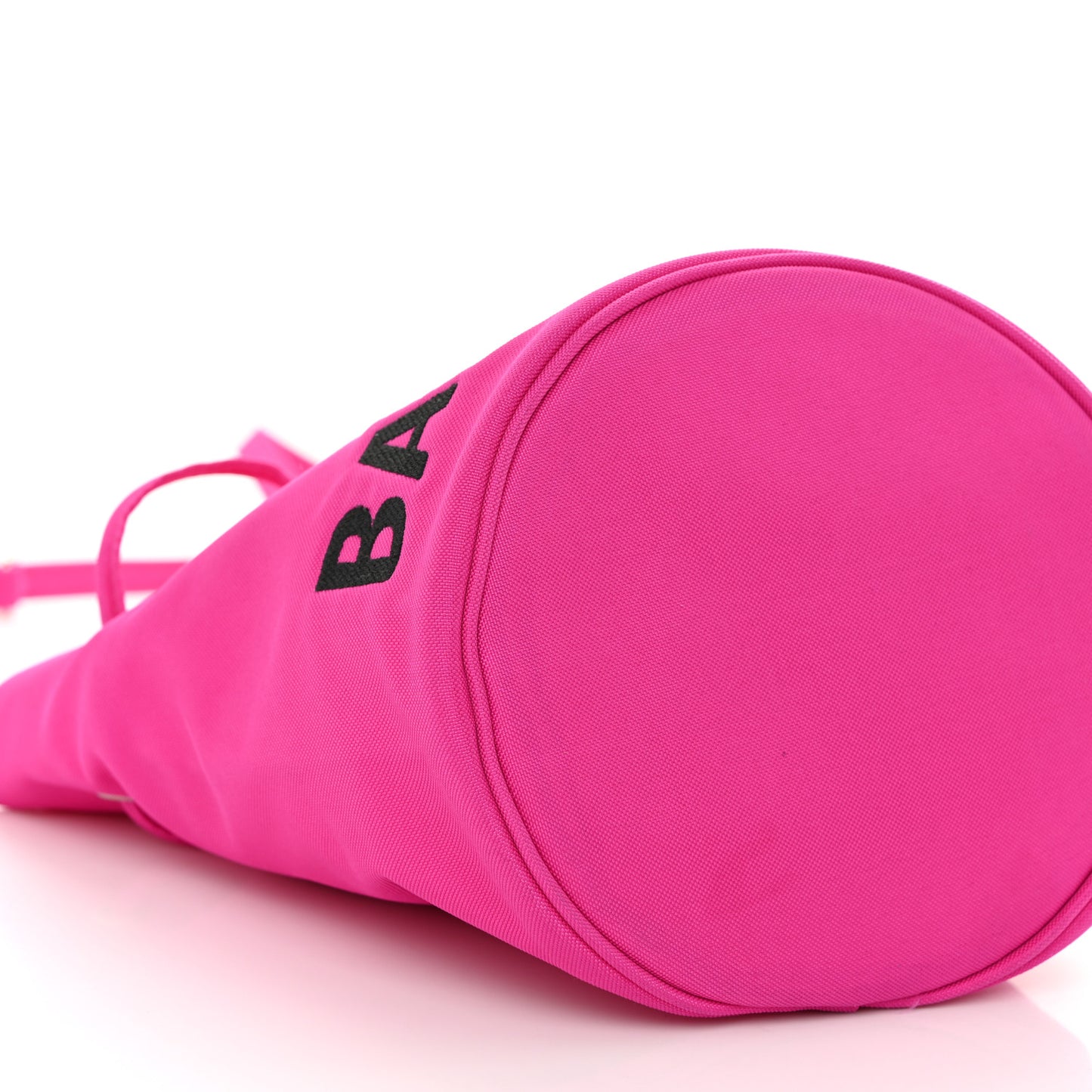 Recycled Sport Nylon Logo Embroidered Wheel Drawstring Bucket Bag XS Fuchsia Black