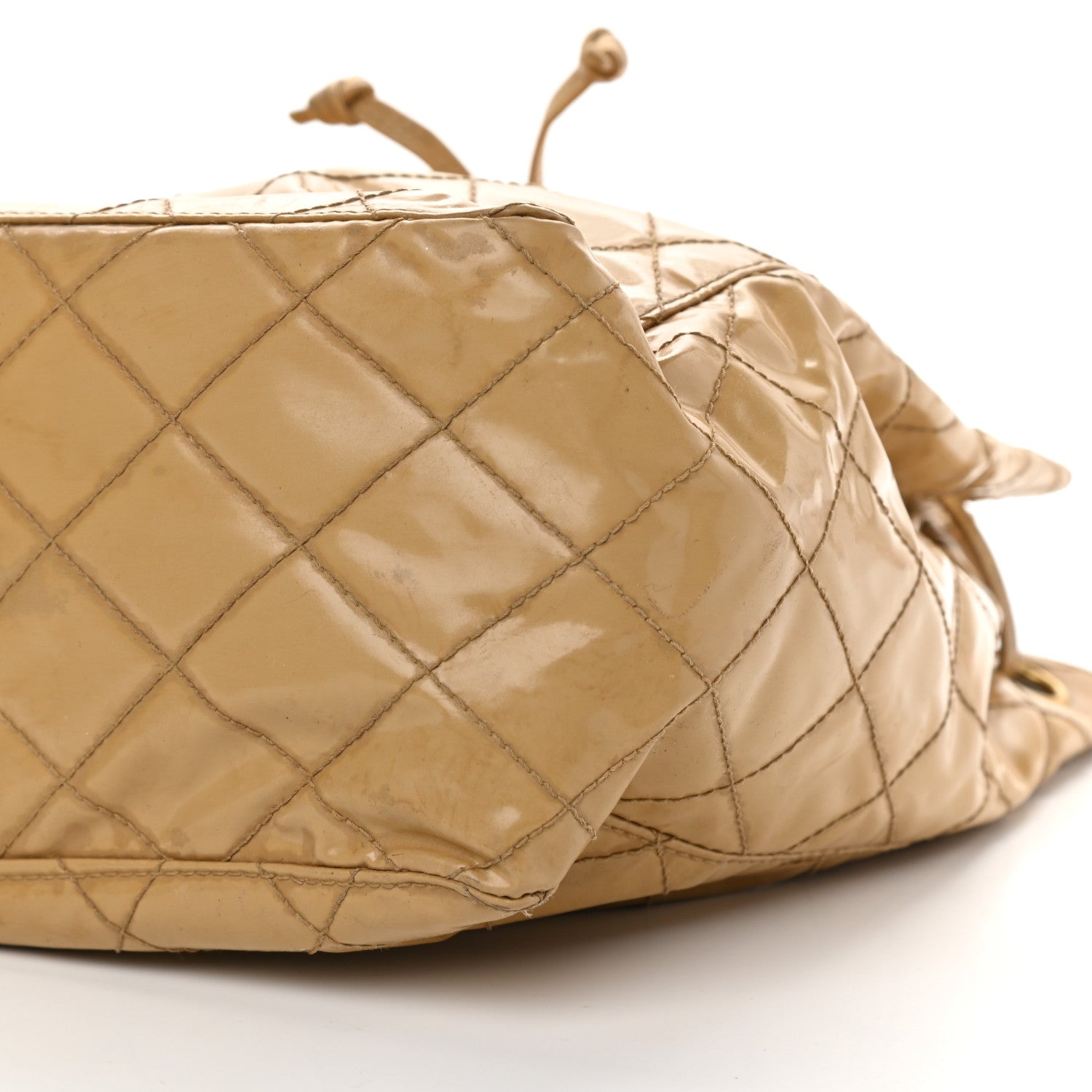 Chanel Vinyl Quilted Drawstring Shoulder Bag Beige 9 of 9
