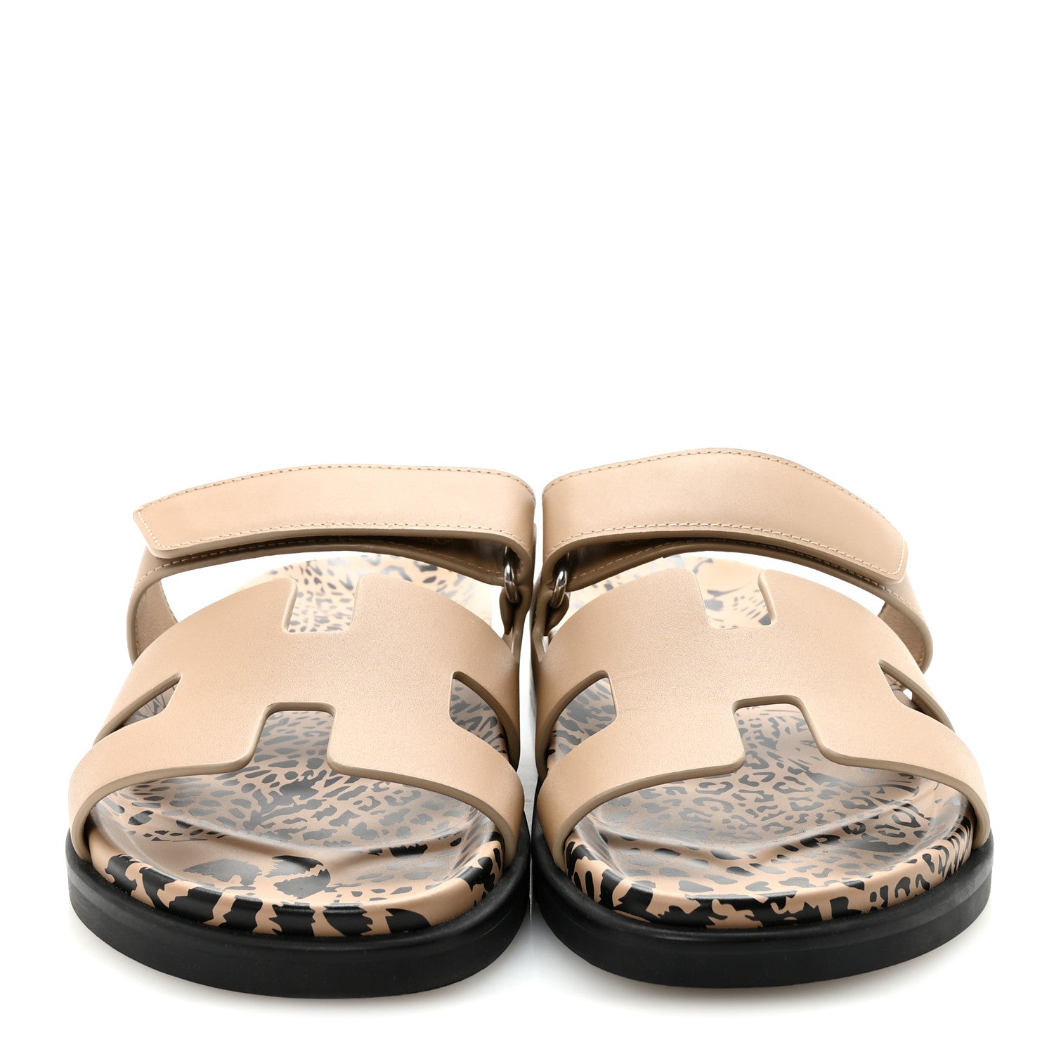 Hermes Calfskin Leopard Womens Chypre Sandals 38.5 Beige Argile 3 of 10