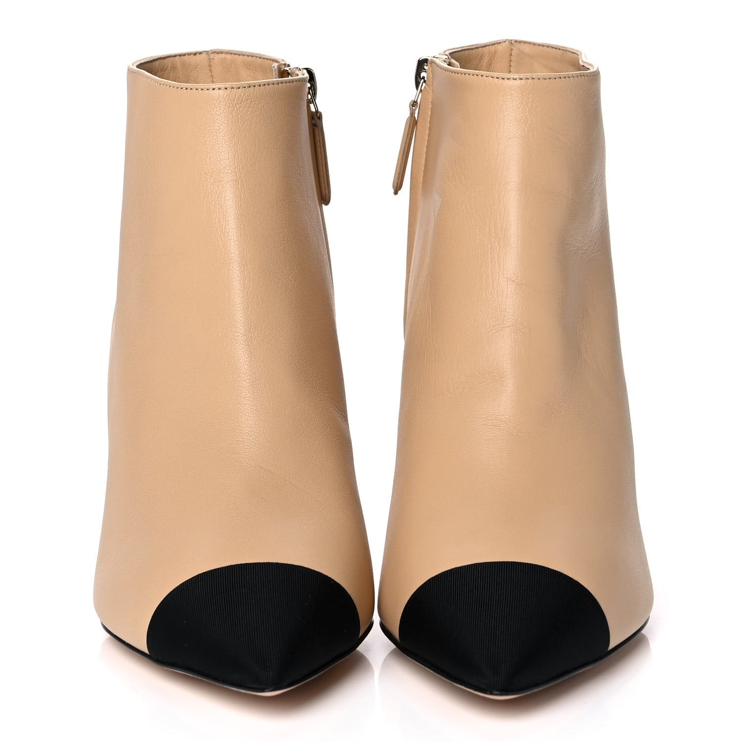 Lambskin Grosgrain Cap Toe Short Ankle Boots 39 Beige Black