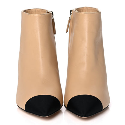 Chanel Lambskin Grosgrain Cap Toe Short Ankle Boots 39 Beige Black 2 of 10