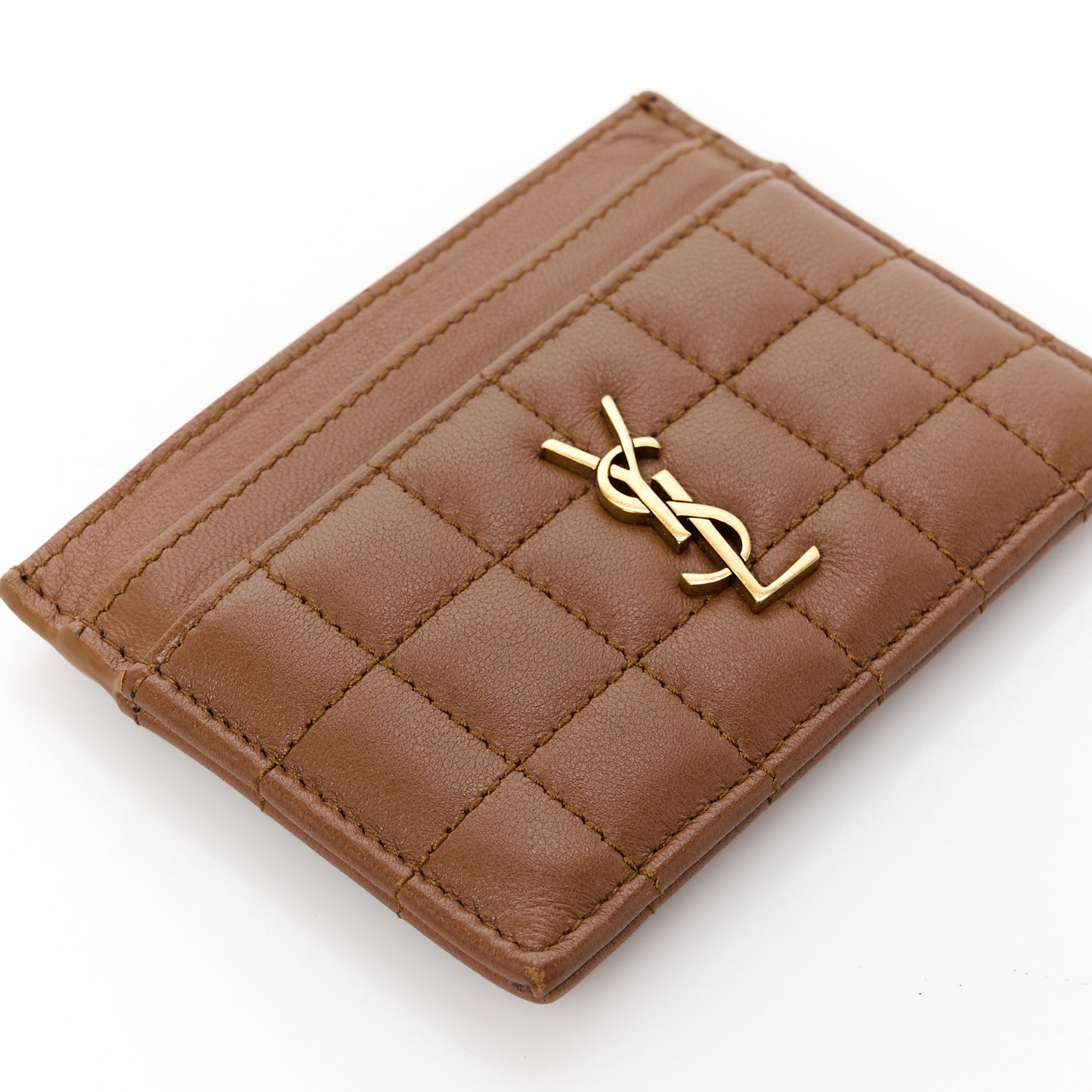 Lambskin Quilted Cassandre Credit Card Case Fox