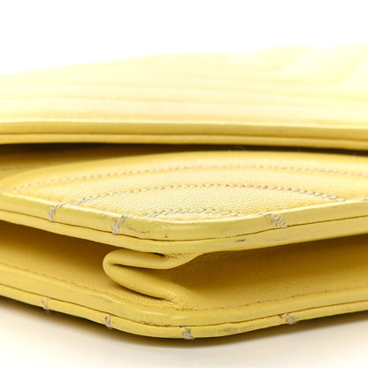 Chanel Lambskin Chevron Quilted Wallet On Chain WOC Yellow 9 of 11