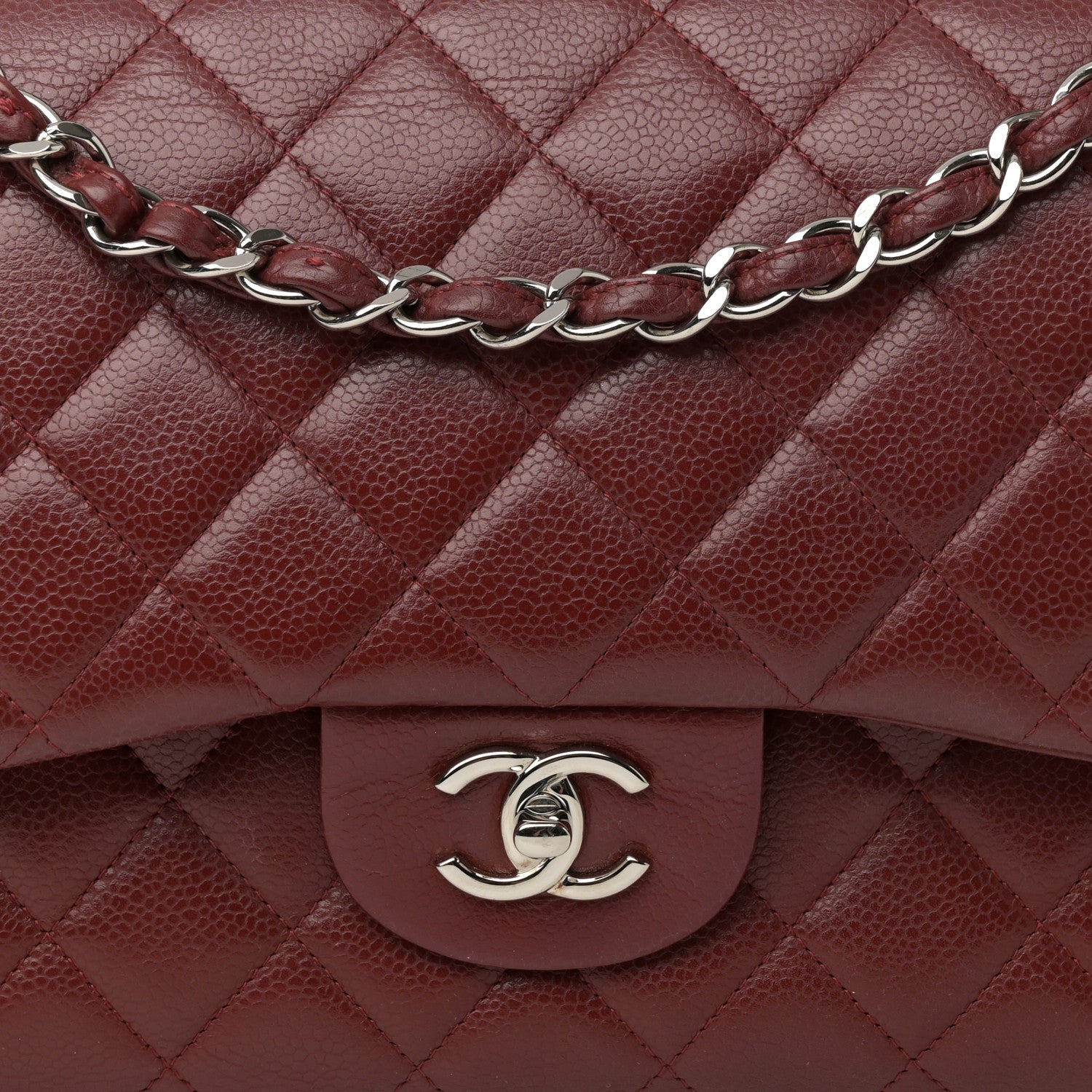 Chanel Caviar Quilted Jumbo Double Flap Dark Red 9 of 16