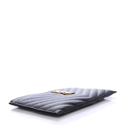 Saint Laurent Grain De Poudre Chevron Monogram Bill Pouch Black 4 of 6