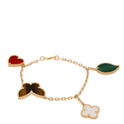 Van Cleef & Arpels 18K Yellow Gold Mother of Pearl Malachite Carnelian Tiger Eye 4 Motifs Lucky Alhambra Bracelet 1 of 4