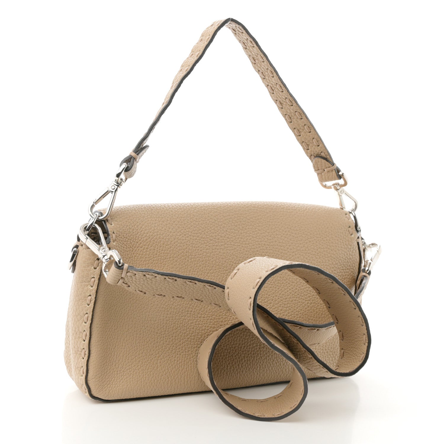 Fendi Cuoio Roma Sellerissima Nappa Sintetica Tape Stitch Baguette Beige 3 of 10