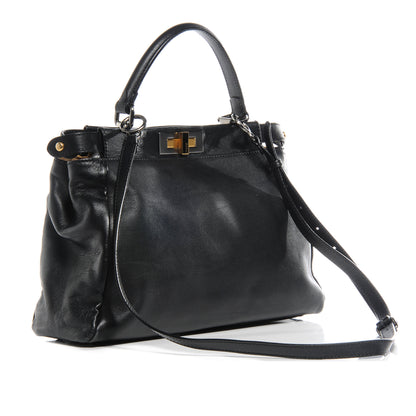 Fendi Calfskin Calf Hair Leopard Print Medium Peekaboo Iconic Satchel Black 3 of 7