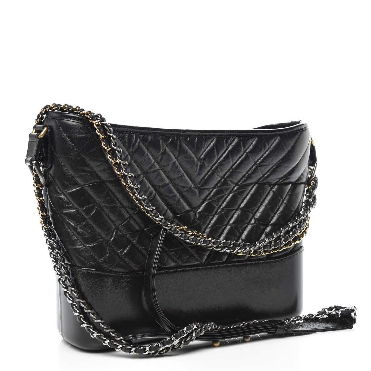 Aged Calfskin Chevron Quilted Medium Gabrielle Hobo Black
