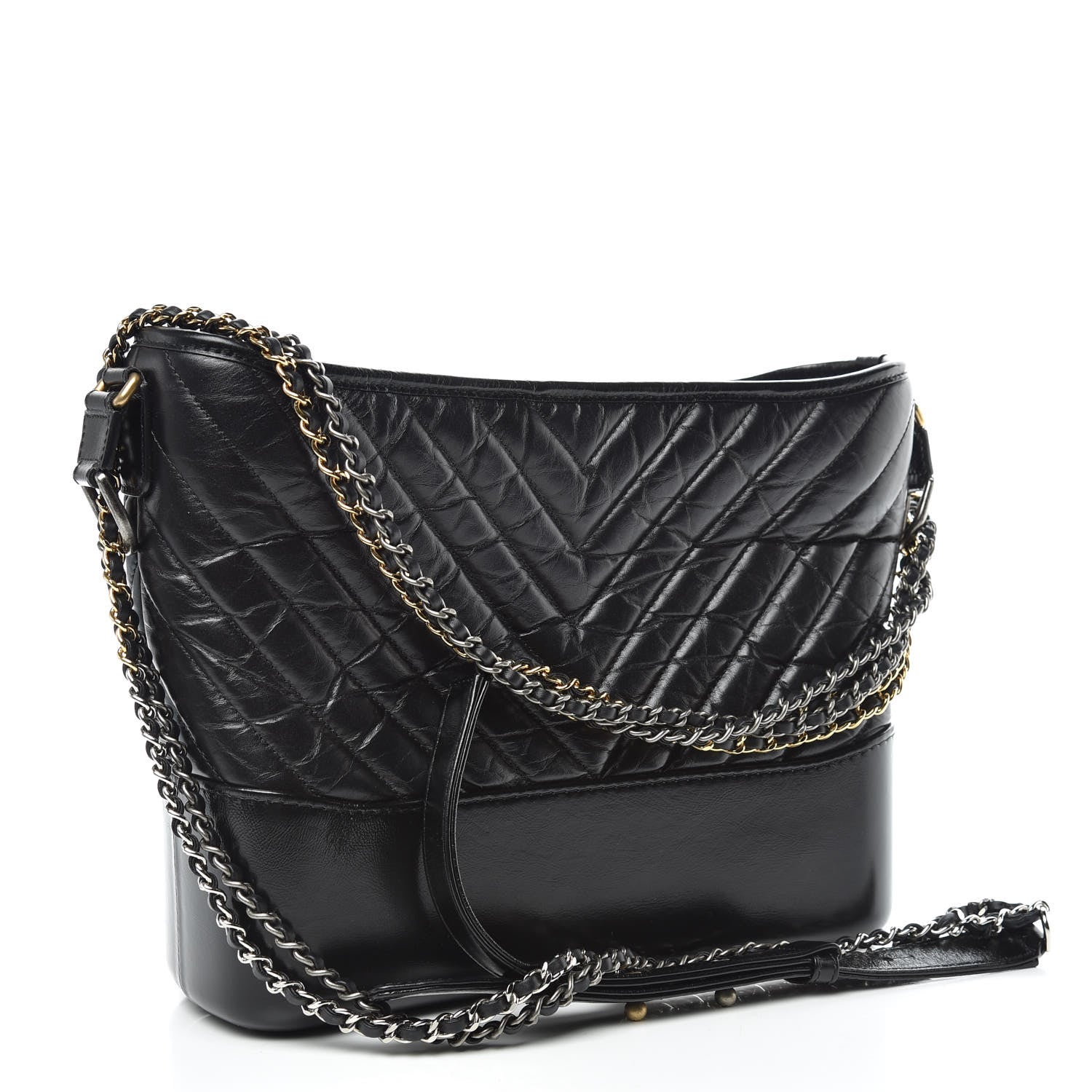 Chanel Aged Calfskin Chevron Quilted Medium Gabrielle Hobo Black 4 of 11