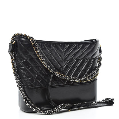 Chanel Aged Calfskin Chevron Quilted Medium Gabrielle Hobo Black 4 of 11