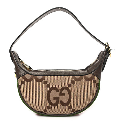 Gucci Monogram Jumbo GG Textured Dollar Calfskin Web Mini Ophidia Half Moon Hobo Camel Ebony New Acero 1 of 11