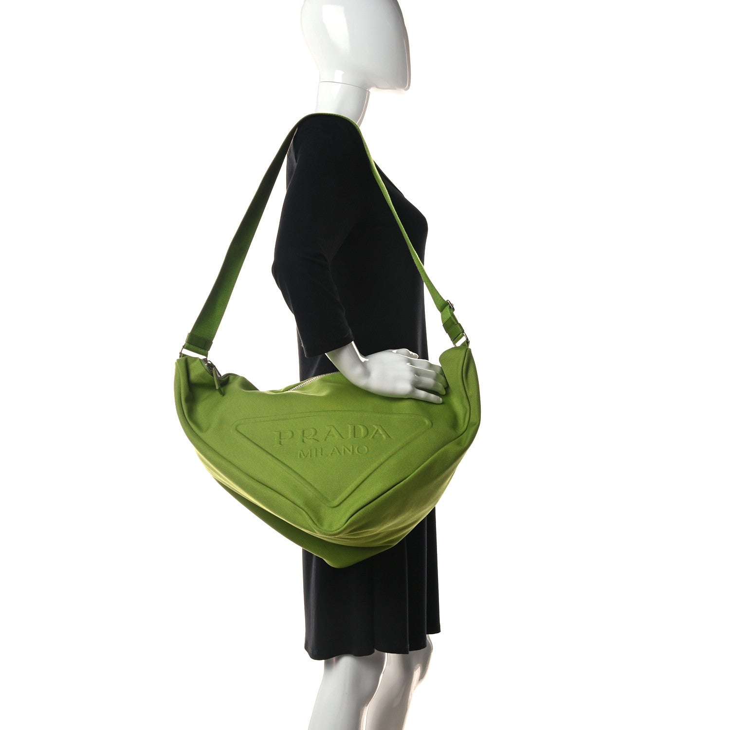 Prada Canapa Logo Embossed Large Triangle Shoulder Bag Felce 2 of 13