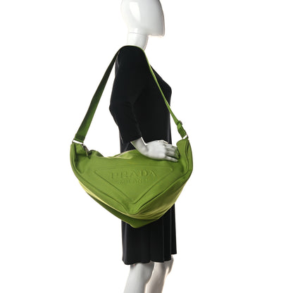 Prada Canapa Logo Embossed Large Triangle Shoulder Bag Felce 2 of 13