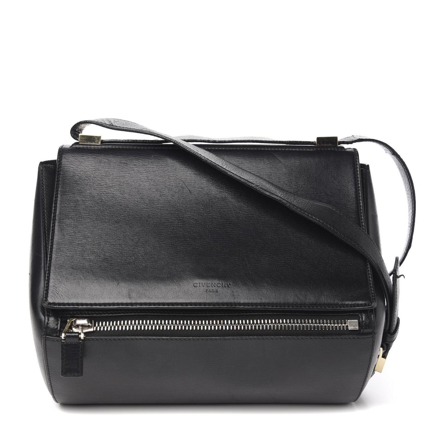 Textured Calfskin Medium Pandora Box Crossbody Bag Black