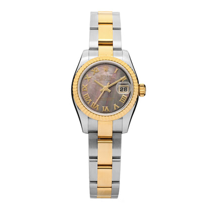 Rolex Stainless Steel 18K Yellow Gold Black Mother of Pearl 26mm Oyster Perpetual Datejust Watch Roman 179173 1 of 3