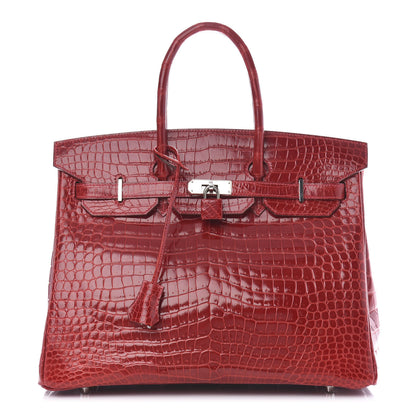 Hermes Shiny Porosus Crocodile Birkin 35 Rouge Vif 1 of 32