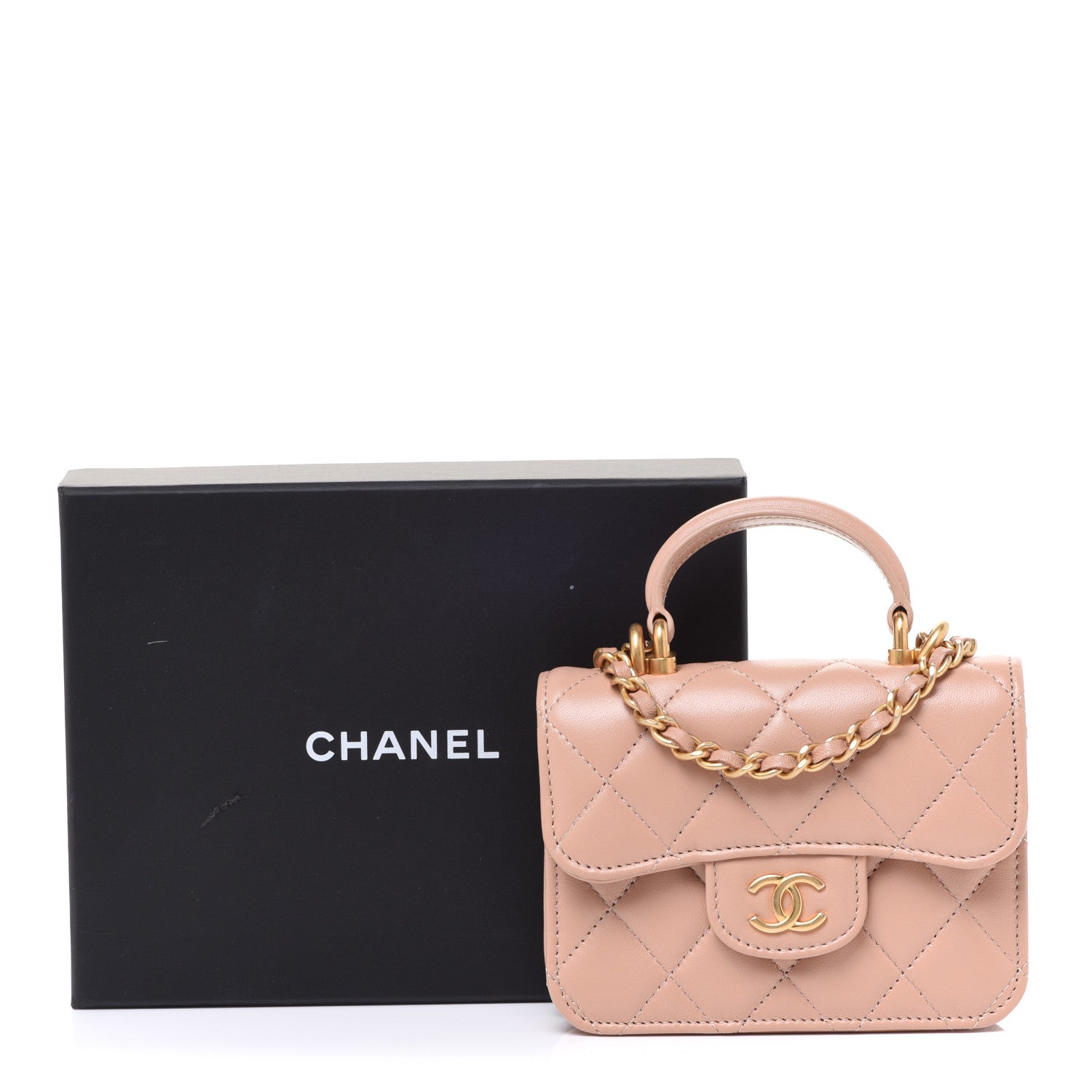 Chanel Lambskin Quilted Top Handle Flap Coin Purse With Chain Beige 9 of 9