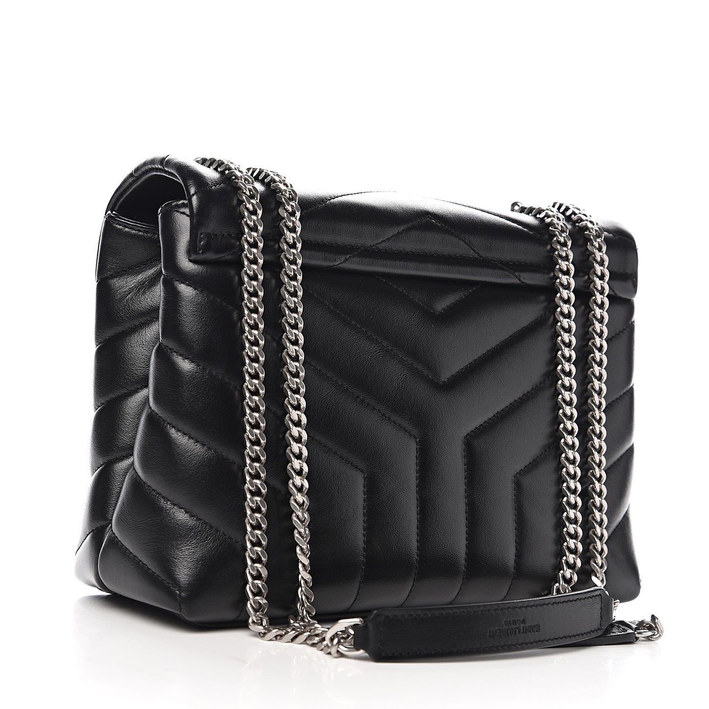 Calfskin Y Quilted Monogram Small Loulou Chain Satchel Black