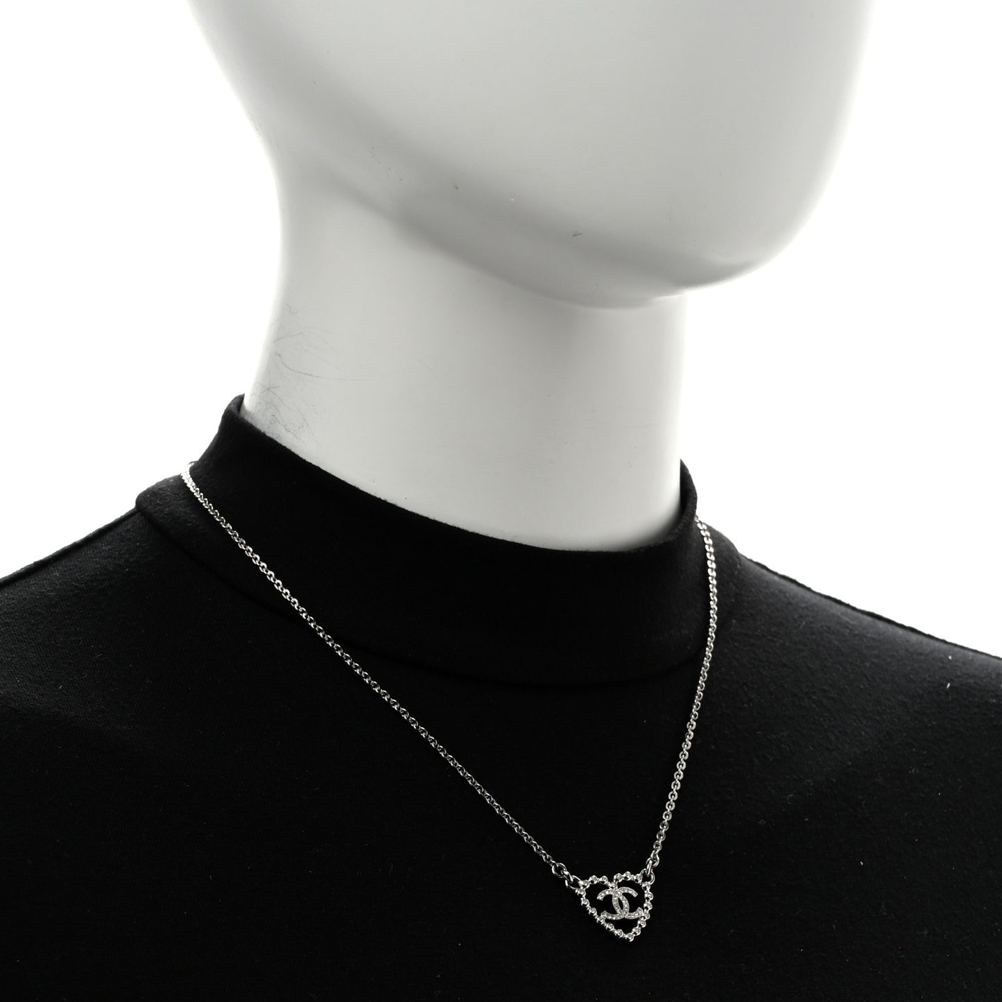 Crystal CC Heart Necklace Silver