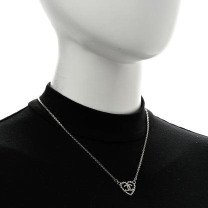Chanel Crystal CC Heart Necklace Silver 2 of 6