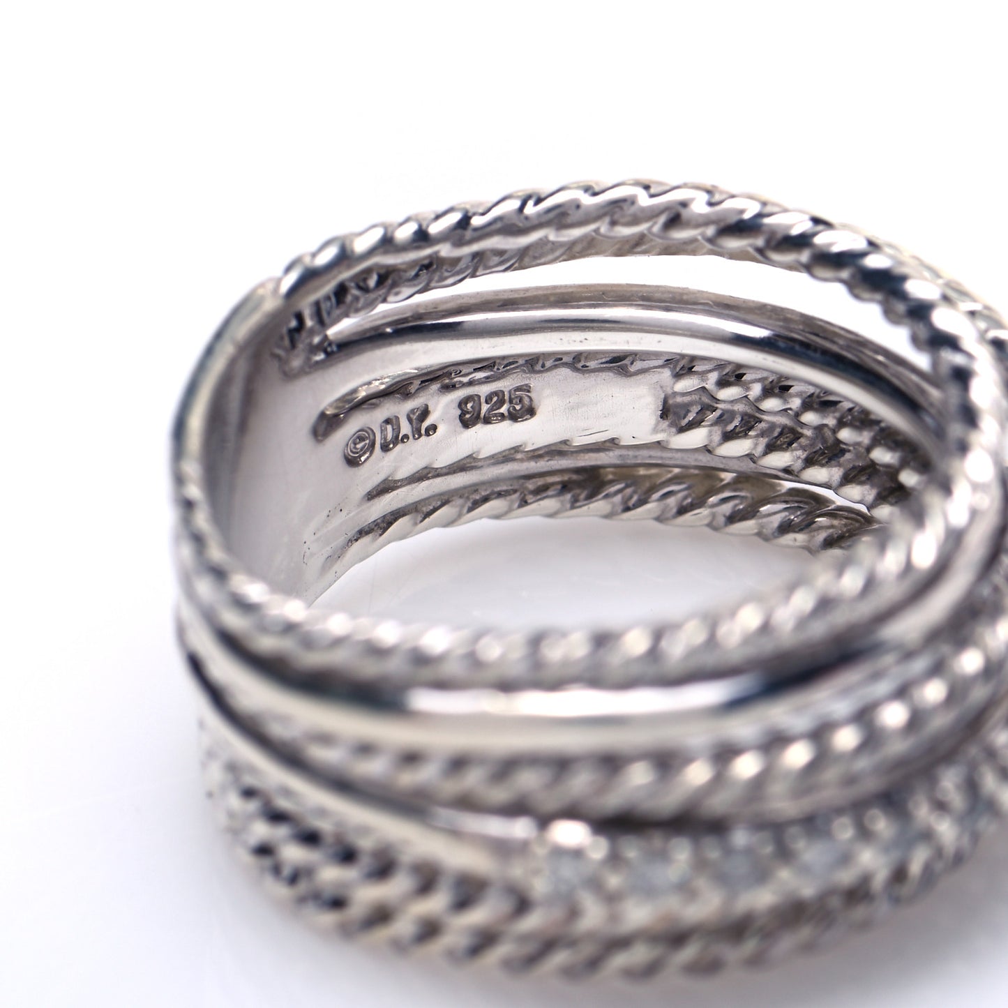 Sterling Silver Diamond 11mm Wide Crossover Cable Ring 51 5.75