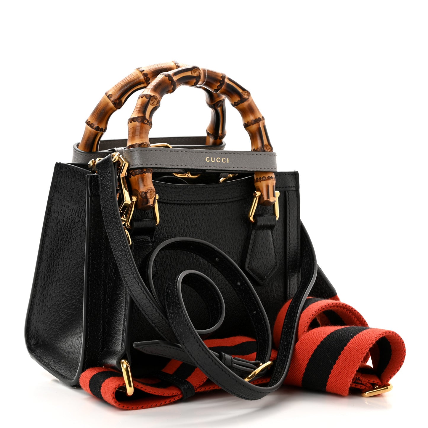 Textured Dollar Calfskin Web Mini Diana Tote Bag Black