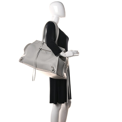 Balenciaga Grained Calfskin Neo Classic Silver Hardware Large Top Handle Bag Light Grey 2 of 14