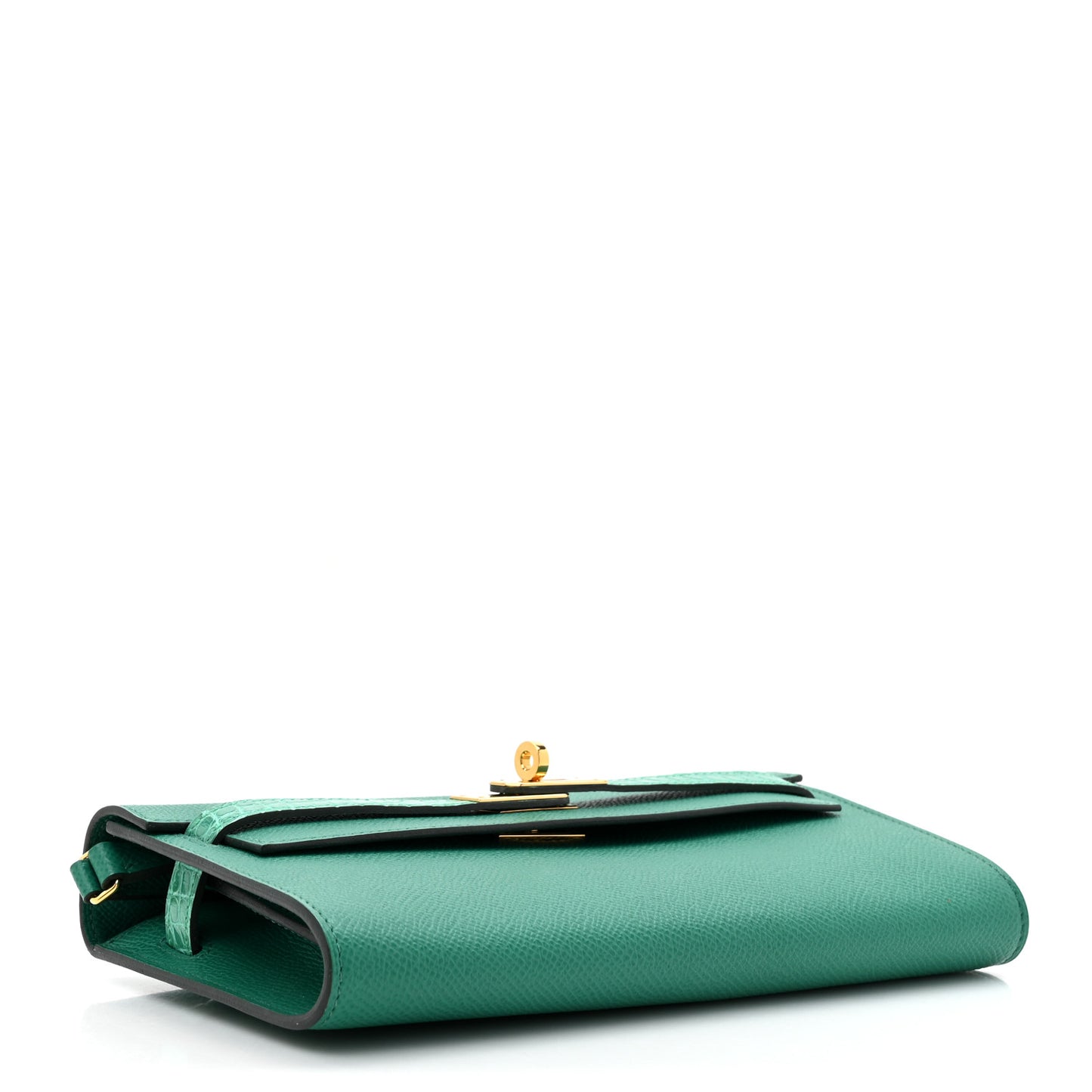 Epsom Shiny Alligator Touch Kelly Wallet To Go Vert Jade