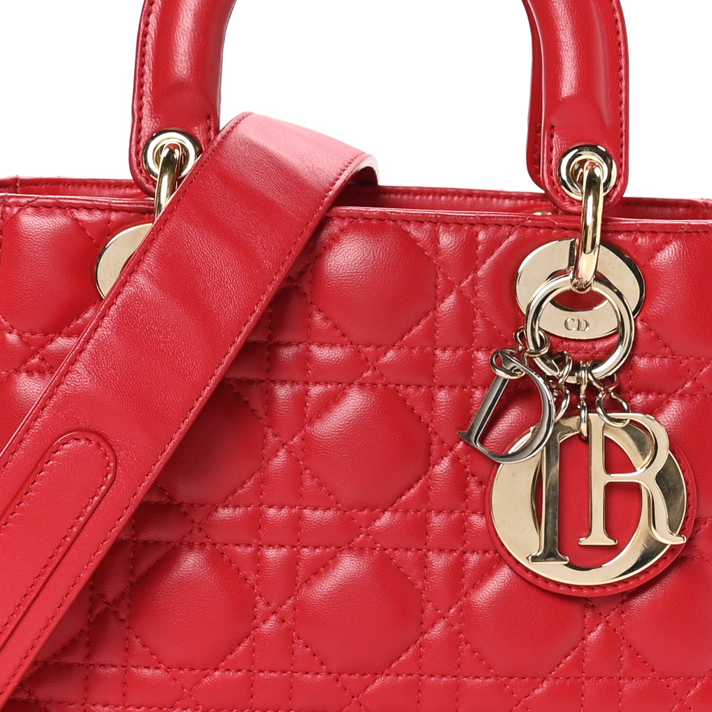 Lambskin Cannage Small Lucky Badges My Lady Dior Red