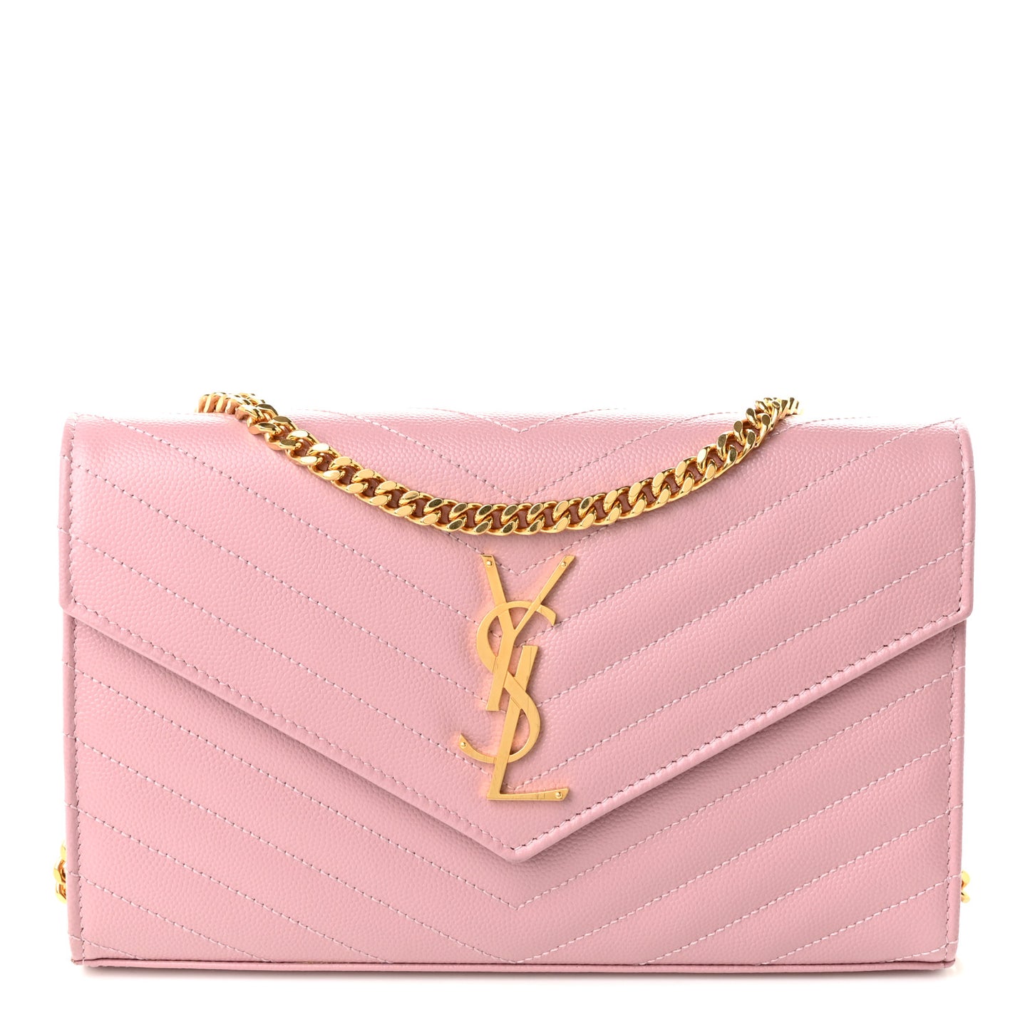 Grain De Poudre Matelasse Chevron Monogram Chain Wallet Tender Pink