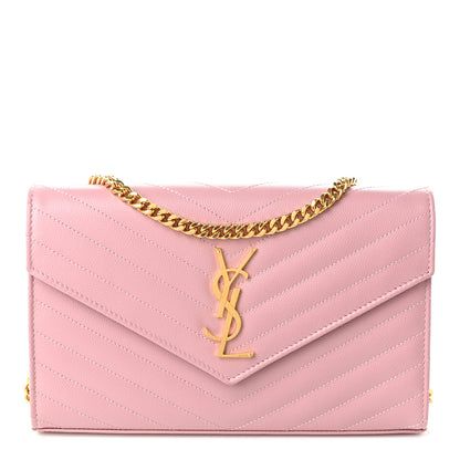 Saint Laurent Grain De Poudre Matelasse Chevron Monogram Chain Wallet Tender Pink 1 of 8