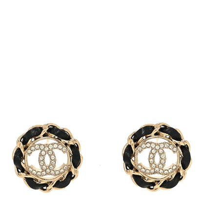 Chanel Crystal Lambskin Chain CC Stud Earrings Black Gold 1 of 4
