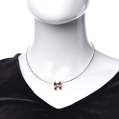 Hermes Palladium Lacquered Pop H Pendant Necklace Rouge H 2 of 6