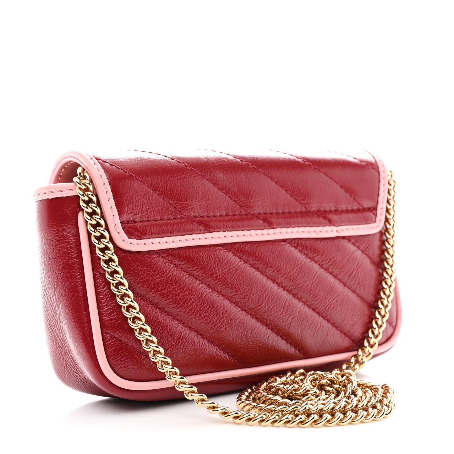 Azalea Calfskin Enamel Matelasse Diagonal Super Mini Torchon GG Marmont Shoulder Bag New Cherry Red Wild Rose