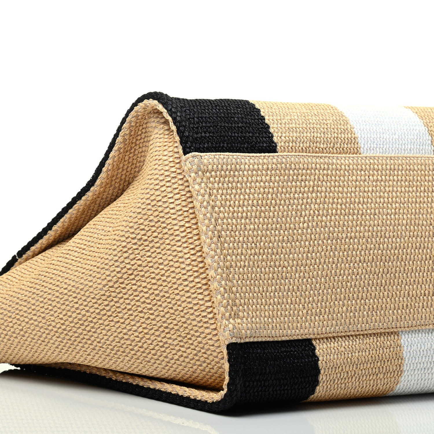 Chanel Straw Raffia Calfskin Striped Medium Deauville Tote Black Beige Ivory 14 of 18