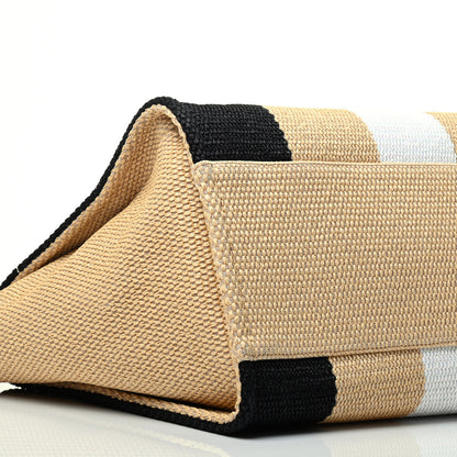 Chanel Straw Raffia Calfskin Striped Medium Deauville Tote Black Beige Ivory 14 of 18