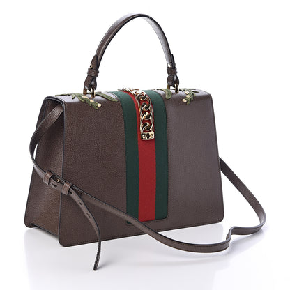 Gucci Calfskin Embroidered Medium Sylvie Top Handle Bag New Acero Multicolor 3 of 10