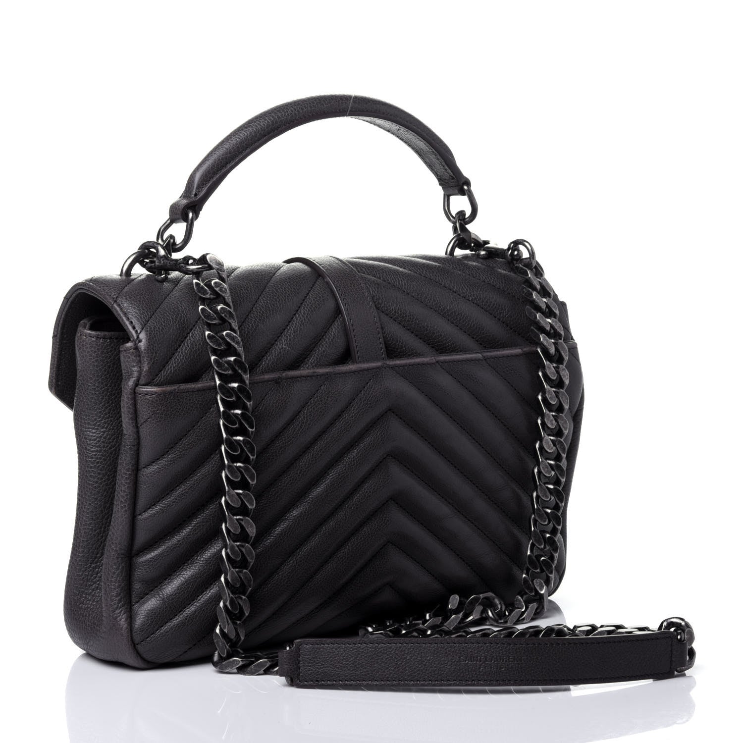 Saint Laurent Grained Calfskin Matelasse Chevron Monogram Medium College Bag Grey 2 of 4