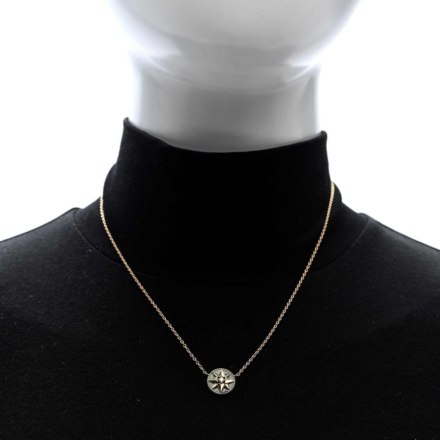 18K Yellow Gold Diamond Malachite Rose Des Vents Necklace