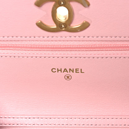 Chanel Shiny Lambskin Quilted CC Slide Wallet On Chain WOC  Light Pink 5 of 10