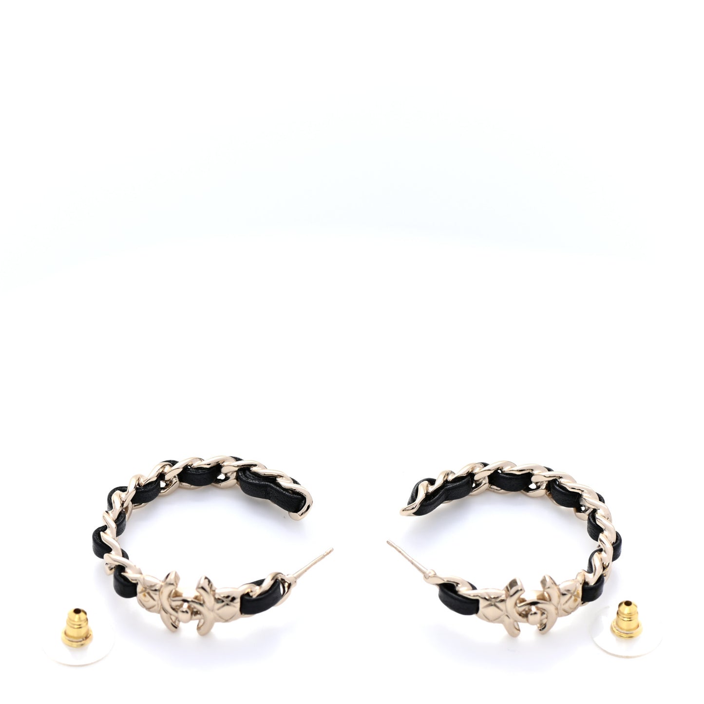 Metal Lambskin Quilted CC Turnlock Chain Hoop Earrings Gold Black