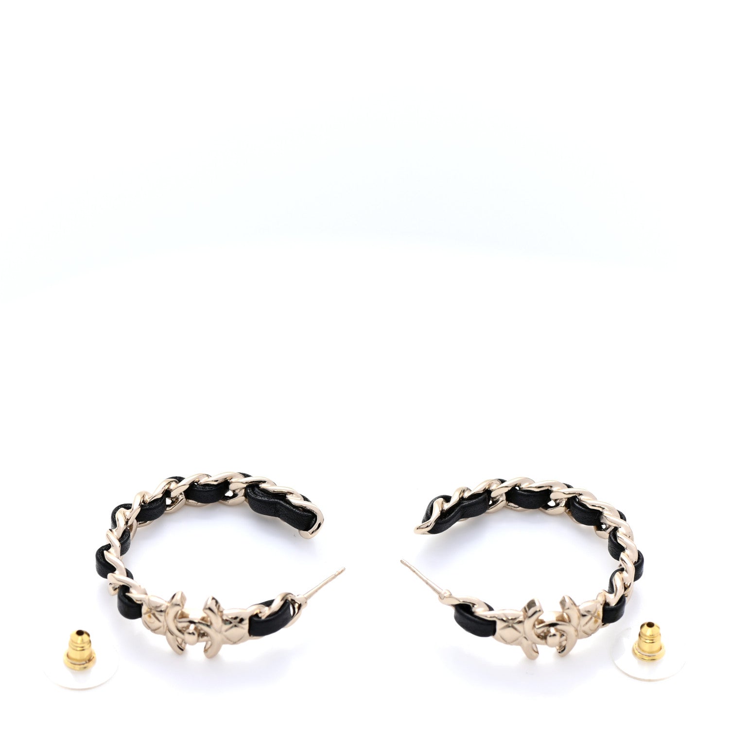 Chanel Metal Lambskin Quilted CC Turnlock Chain Hoop Earrings Gold Black 3 of 5