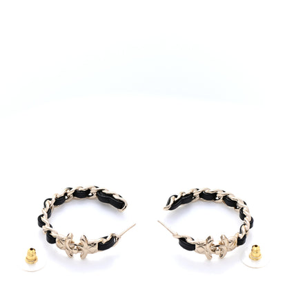 Chanel Metal Lambskin Quilted CC Turnlock Chain Hoop Earrings Gold Black 3 of 5