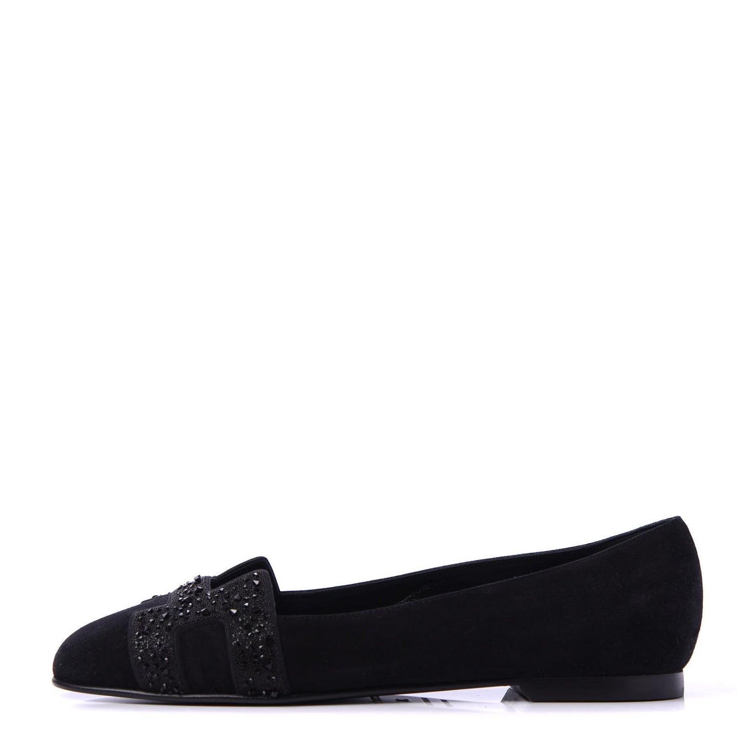 Suede Goatskin Crystal Powdered Nice Ballerina Flats 36 Black