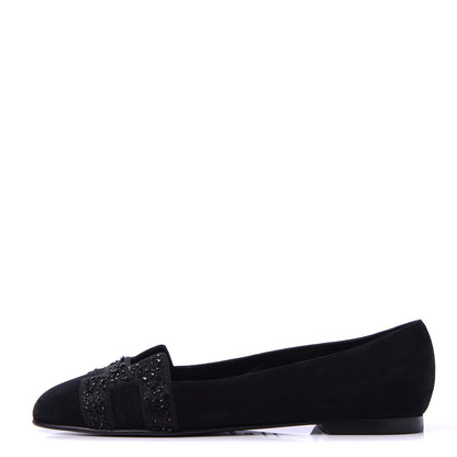 Hermes Suede Goatskin Crystal Powdered Nice Ballerina Flats 36 Black 1 of 7
