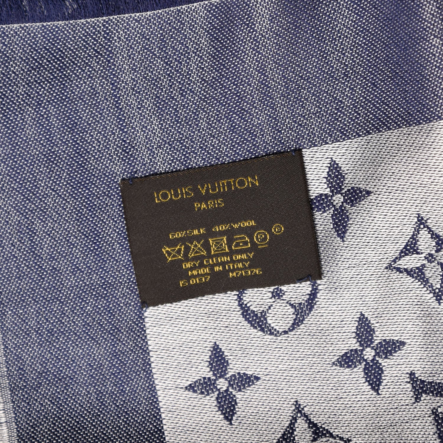 Louis Vuitton Wool Silk Monogram Denim Shawl Blue 3 of 4