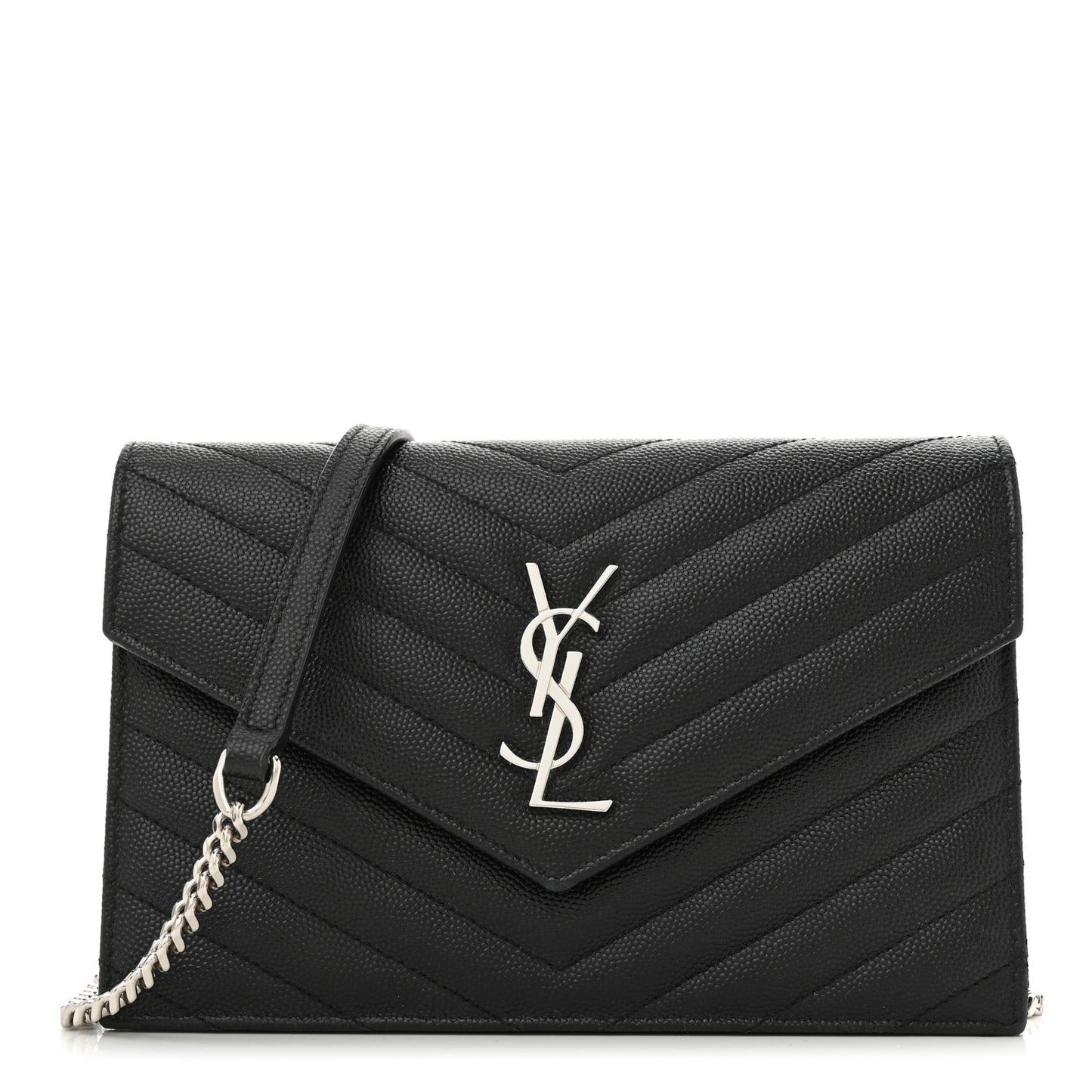 Grain De Poudre Matelasse Chevron Monogram Envelope Chain Wallet Black